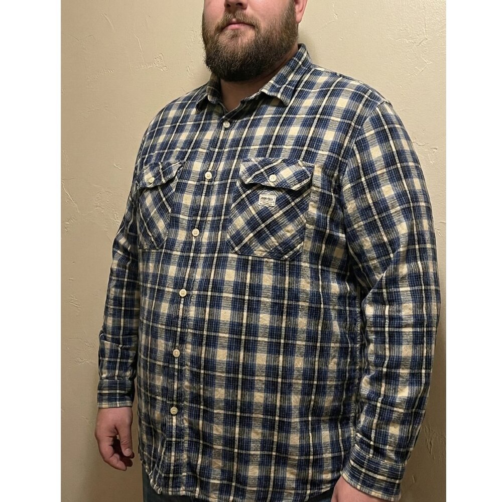 Denim & Supply Ralph Lauren Blue and Cream Plaid Shirt, XXL